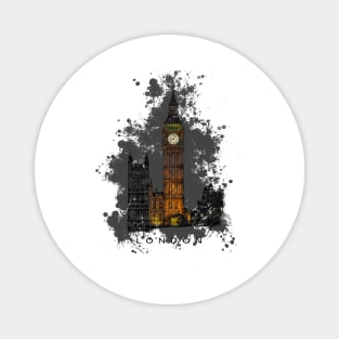 Big Ben with splatter, Tower of London at night, England. Magnet